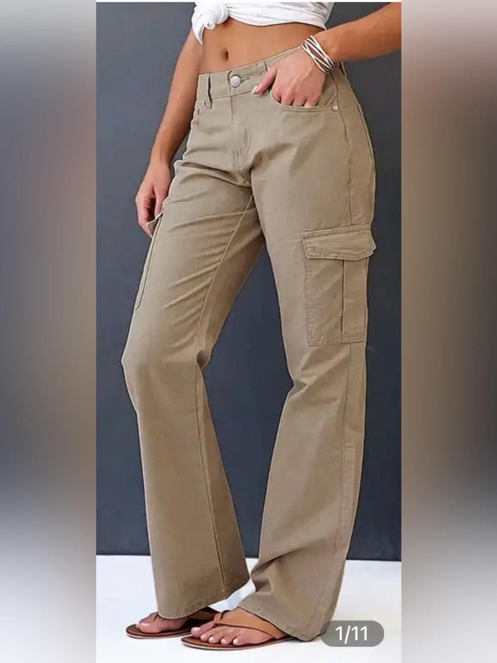 Flamingals Solid Flap Pocket Mid Rise Straight Leg Cargo Pants